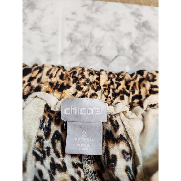 Chicos Womens Brown Animal Print High Rise Linen Drawstring Chino Shorts Size 12 - Picture 3 of 7